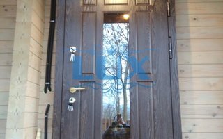 дверь металлическая в загородный дом, модель с зеркалом с наружной стороны