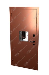 дверь для кассы с окном и решеткой, окрас порошковое напыление